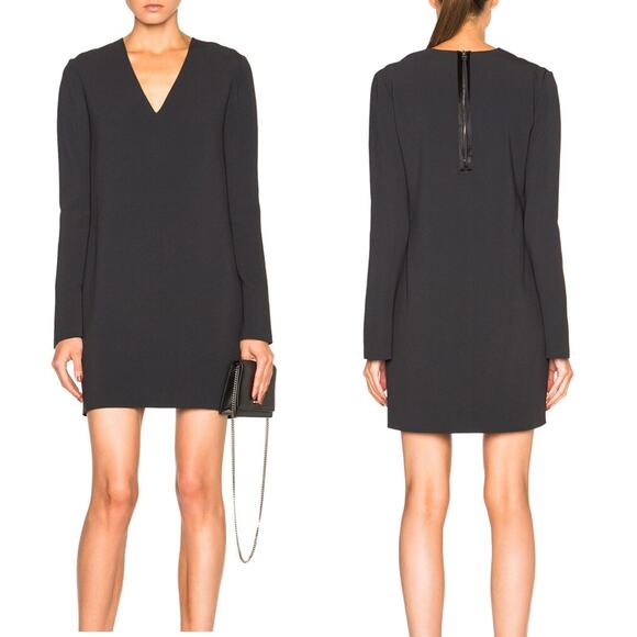 Helmut Lang NWT Charcoal Black V-neck Long Sleeve Silk Blend Mini Shift Dress - Picture 1 of 6